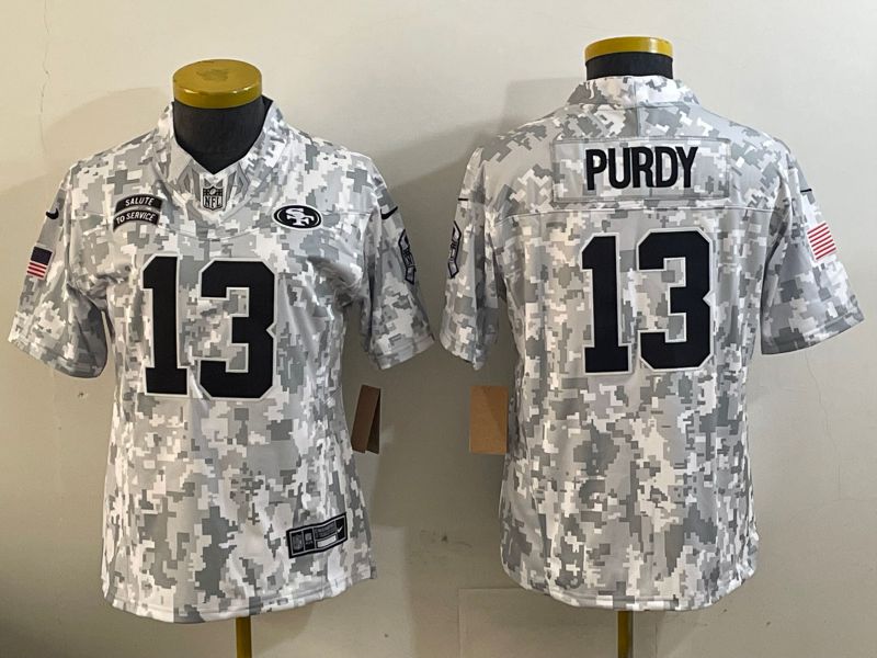 Women San Francisco 49ers 13 Purdy Nike Arctic Camo 2024 Salute to Service Limited NFL Jersey